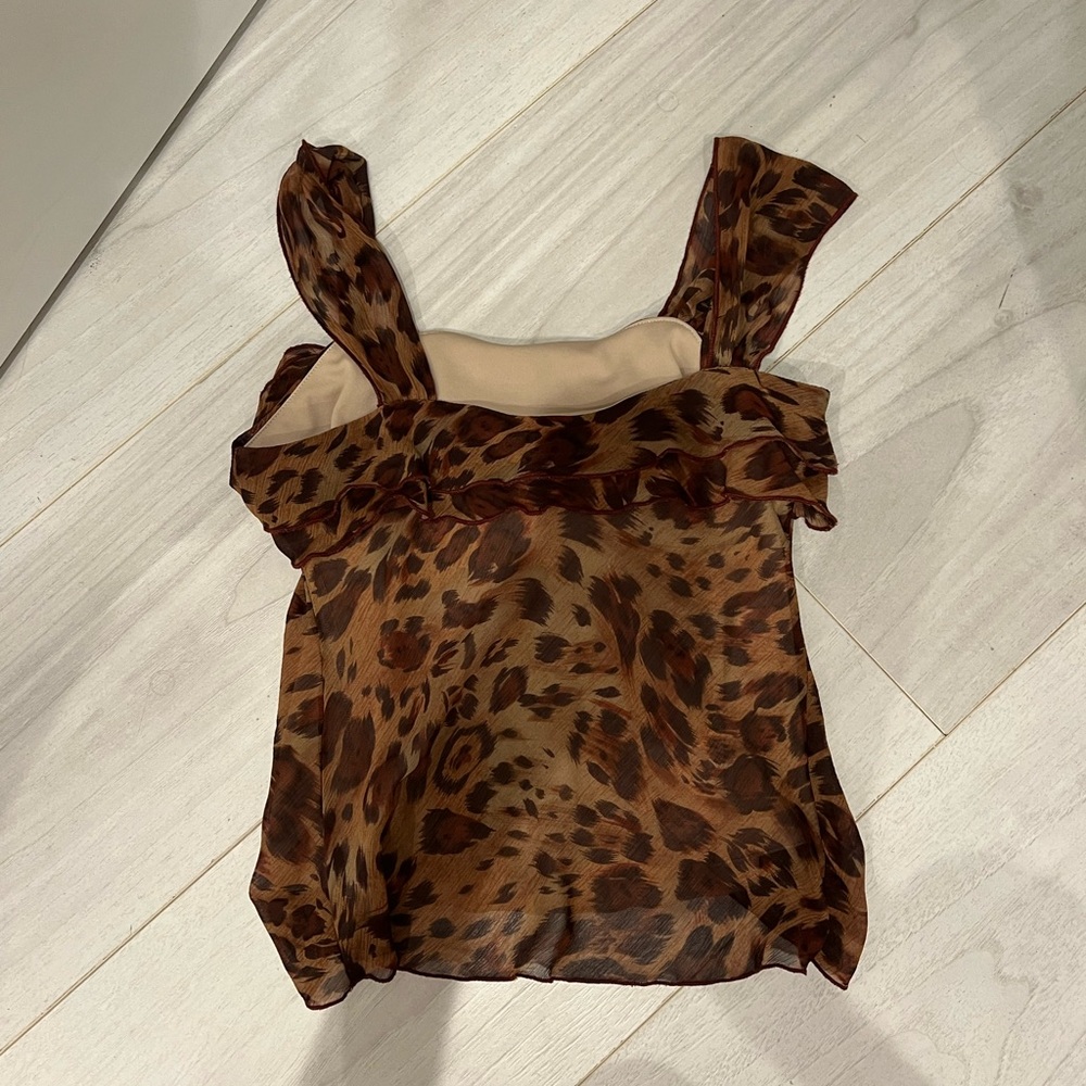 Leopard Print Ruffle Sleeveless Top Y2K - Picture 5 of 5